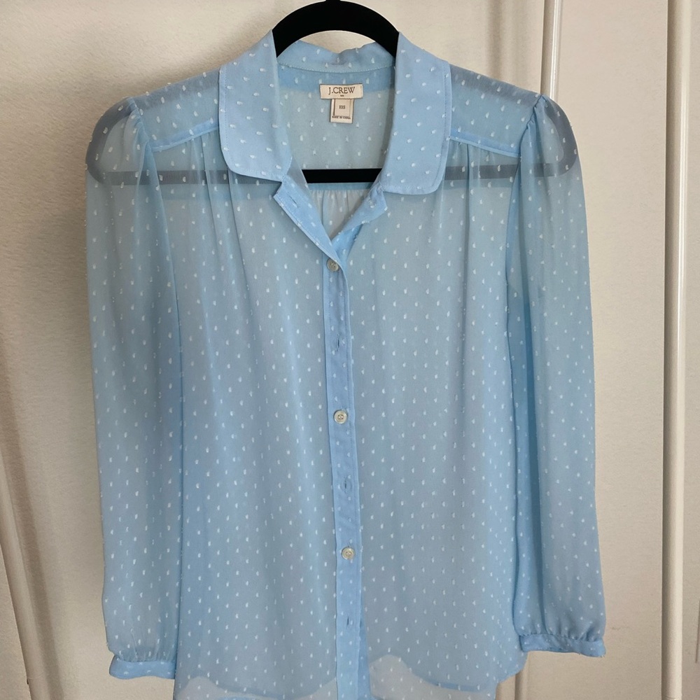 J. Crew Light Blue Patterned Blouse